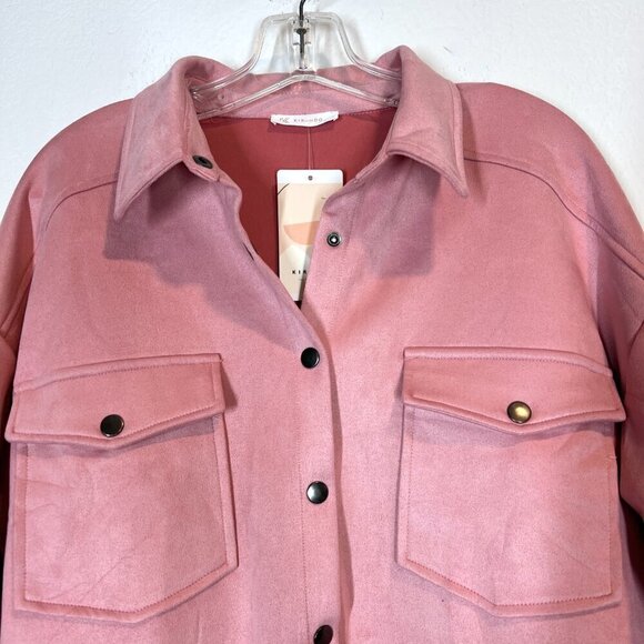 Pink Shirt Jacket Oversized Shacket Button Down Long Sleeve Medium - Picture 4 of 11